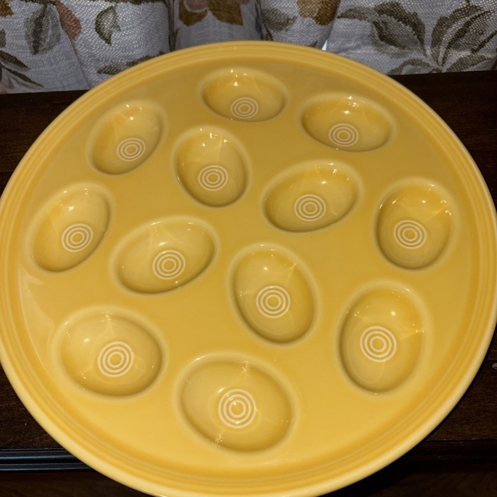 Fiesta Ware ~ 13" EGG PLATE ~ Daffodil Yellow Ceramic ~ 12 Openings